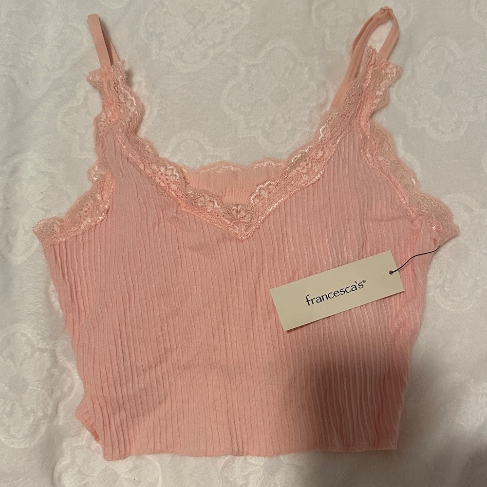 francesca's Pink Lace Ribbed Cami